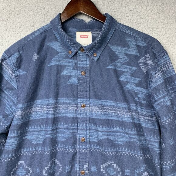 Levi's Shirt Mens L Blue Aztec Button Down Western Cowboy Ranch Rodeo Farm - Picture 1 of 10